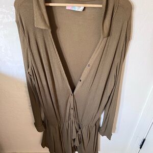 Free People Beach Lively Romper Button-Up Olive Green